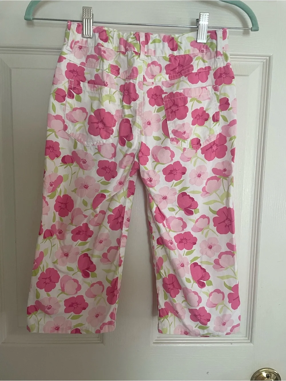 Gymboree White Capri Pants with Pink Floral Print